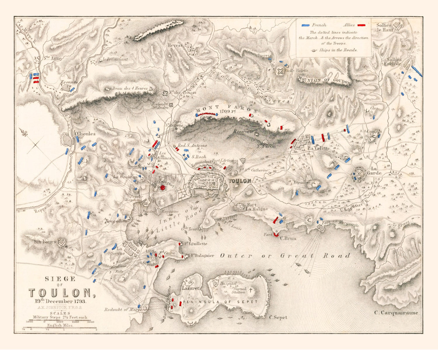 Vintage Map of the Siege of Toulon, 1793