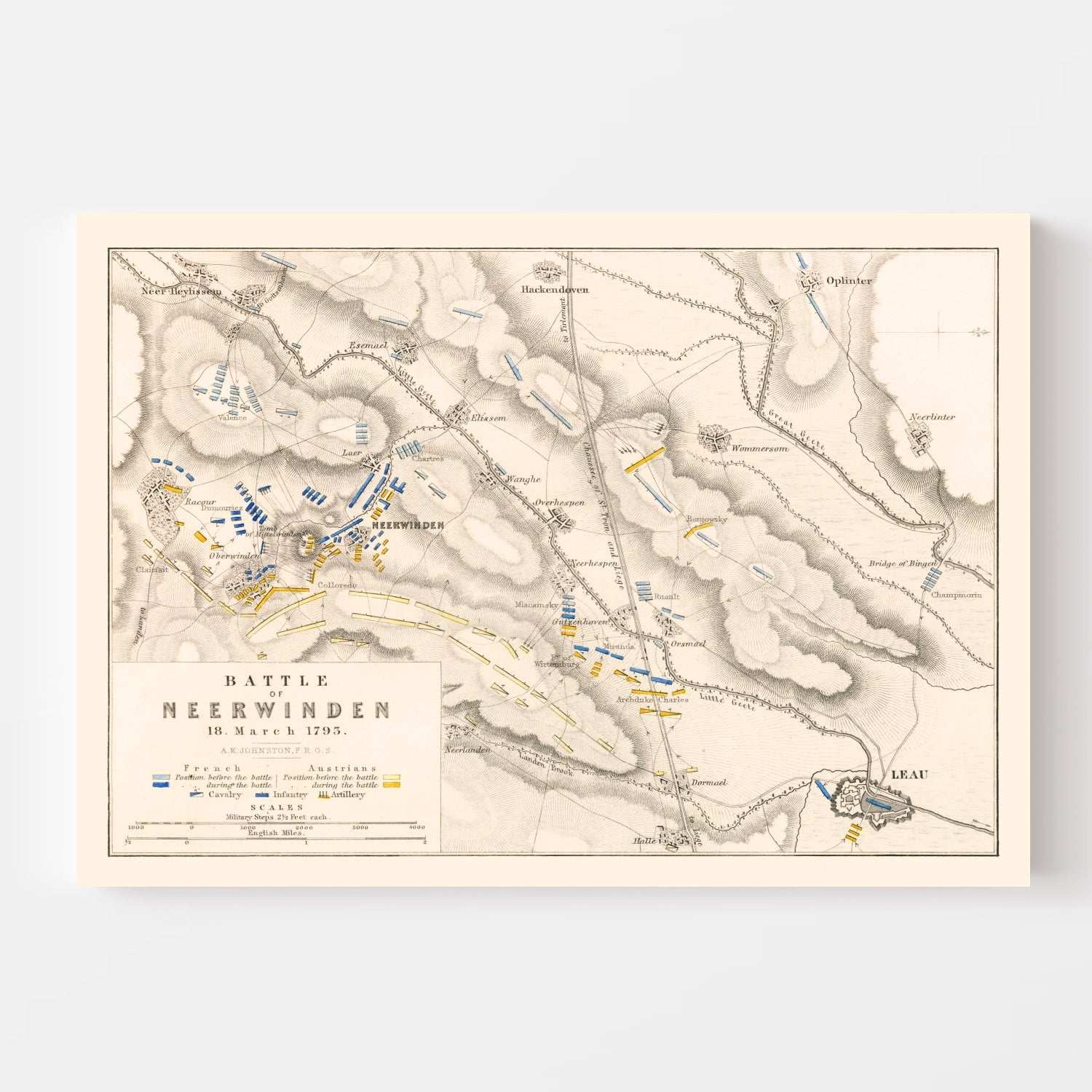 Vintage Map of the Battle of Neerwinden, 1793