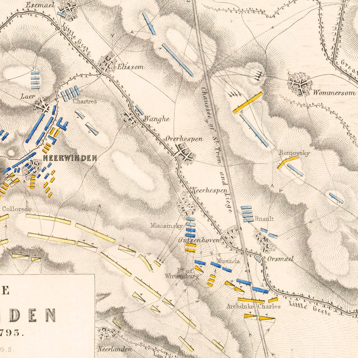 Vintage Map of the Battle of Neerwinden, 1793