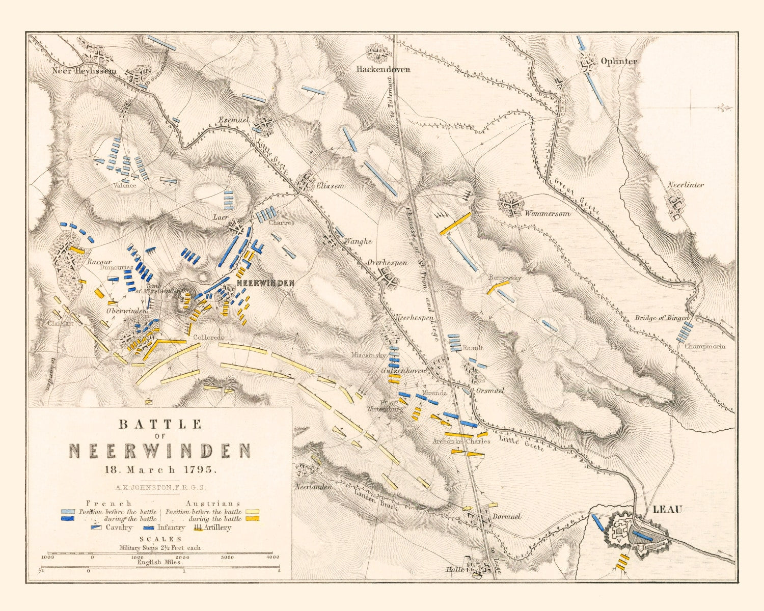 Vintage Map of the Battle of Neerwinden, 1793