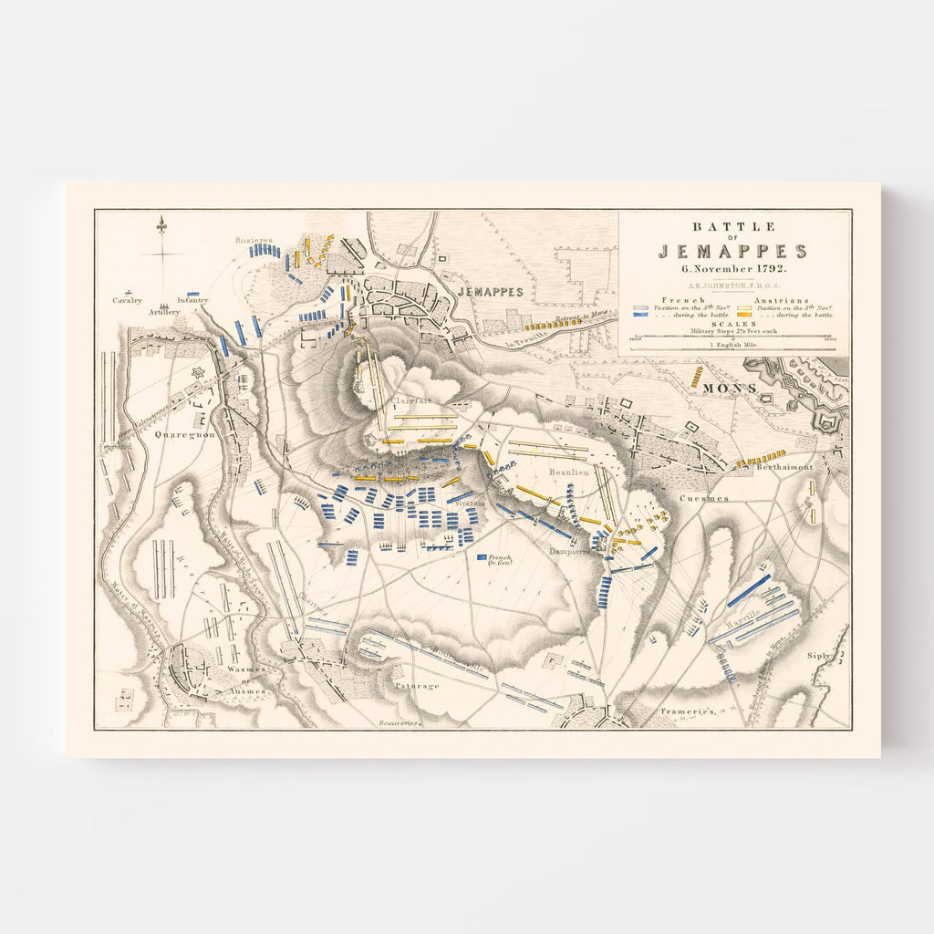 Vintage Map of the Battle of Jemappes, 1792