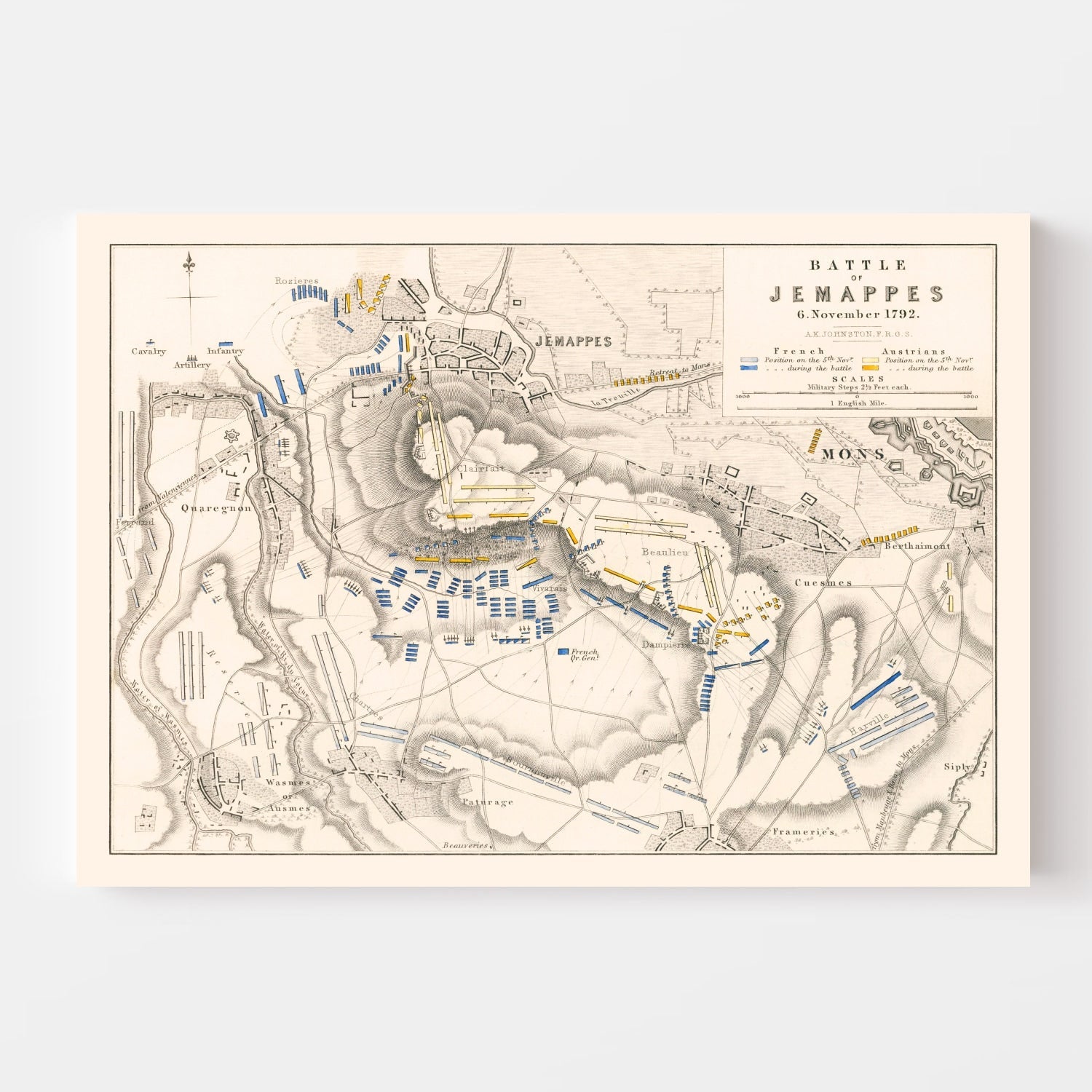 Vintage Map of the Battle of Jemappes, 1792