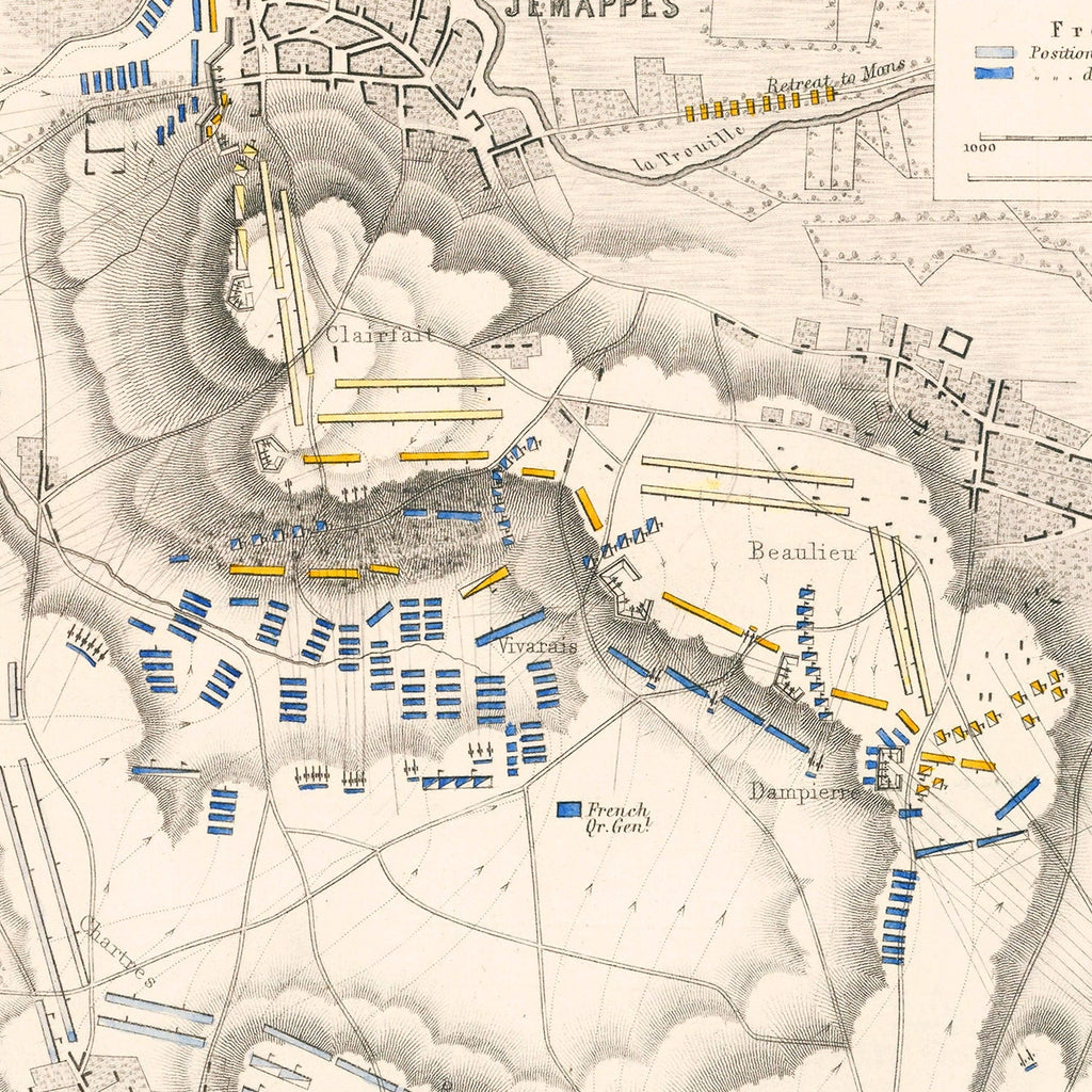 Vintage Map of the Battle of Jemappes, 1792