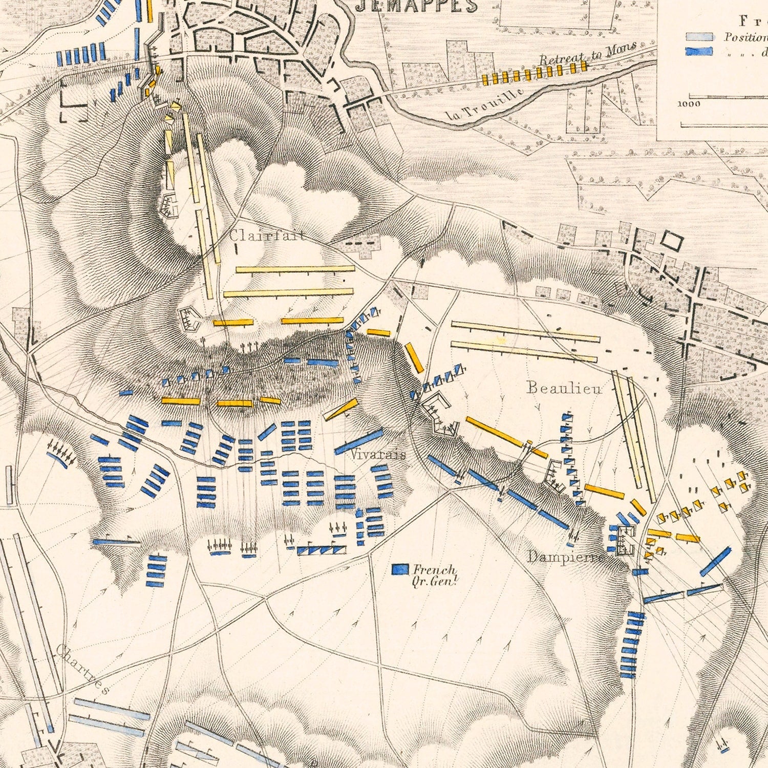 Vintage Map of the Battle of Jemappes, 1792