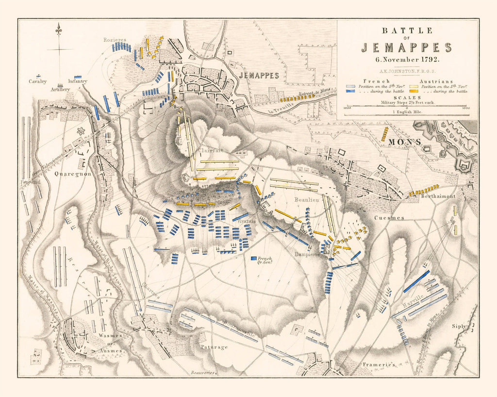Vintage Map of the Battle of Jemappes, 1792