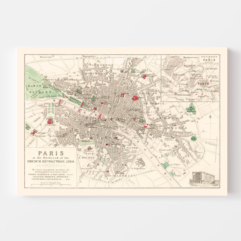 Vintage Map of the Paris French Revolution, 1789
