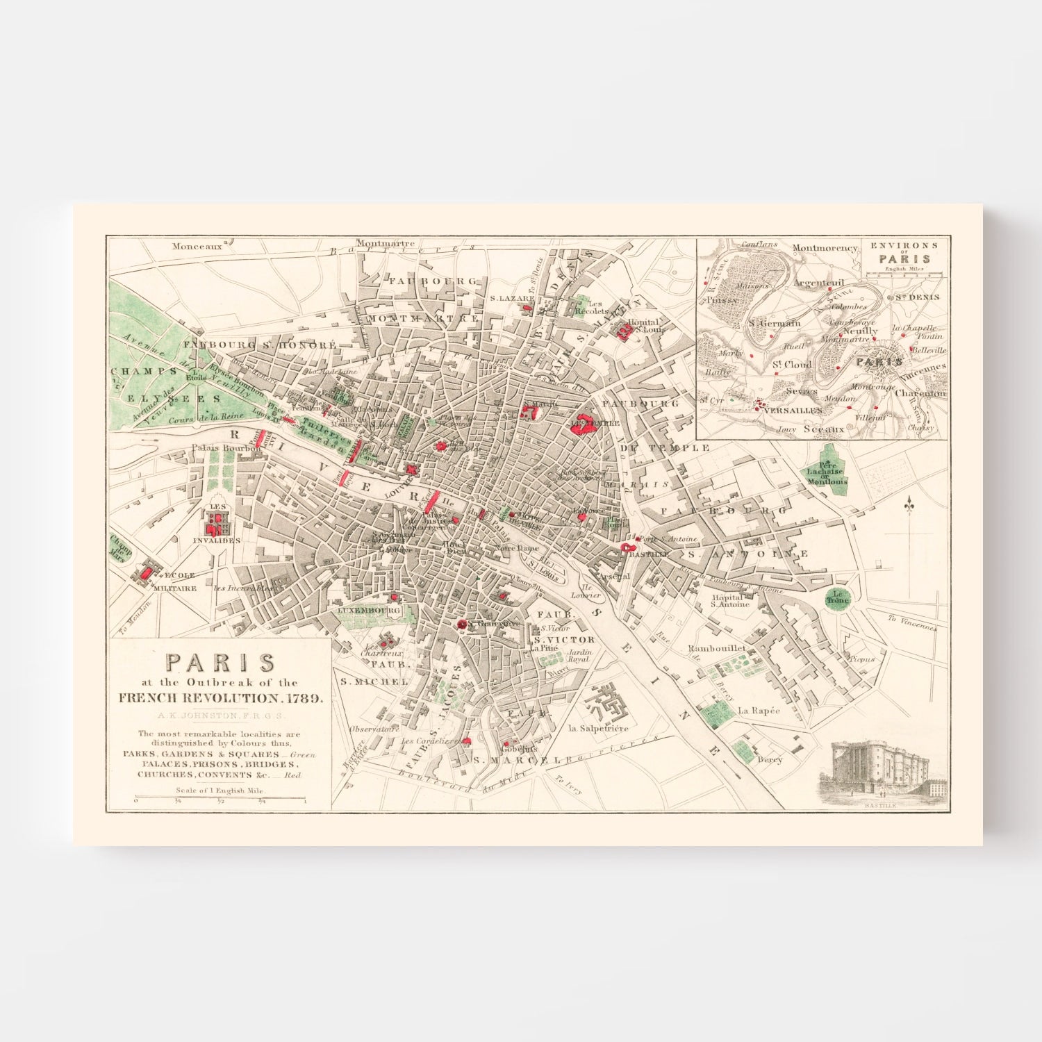 Vintage Map of the Paris French Revolution, 1789