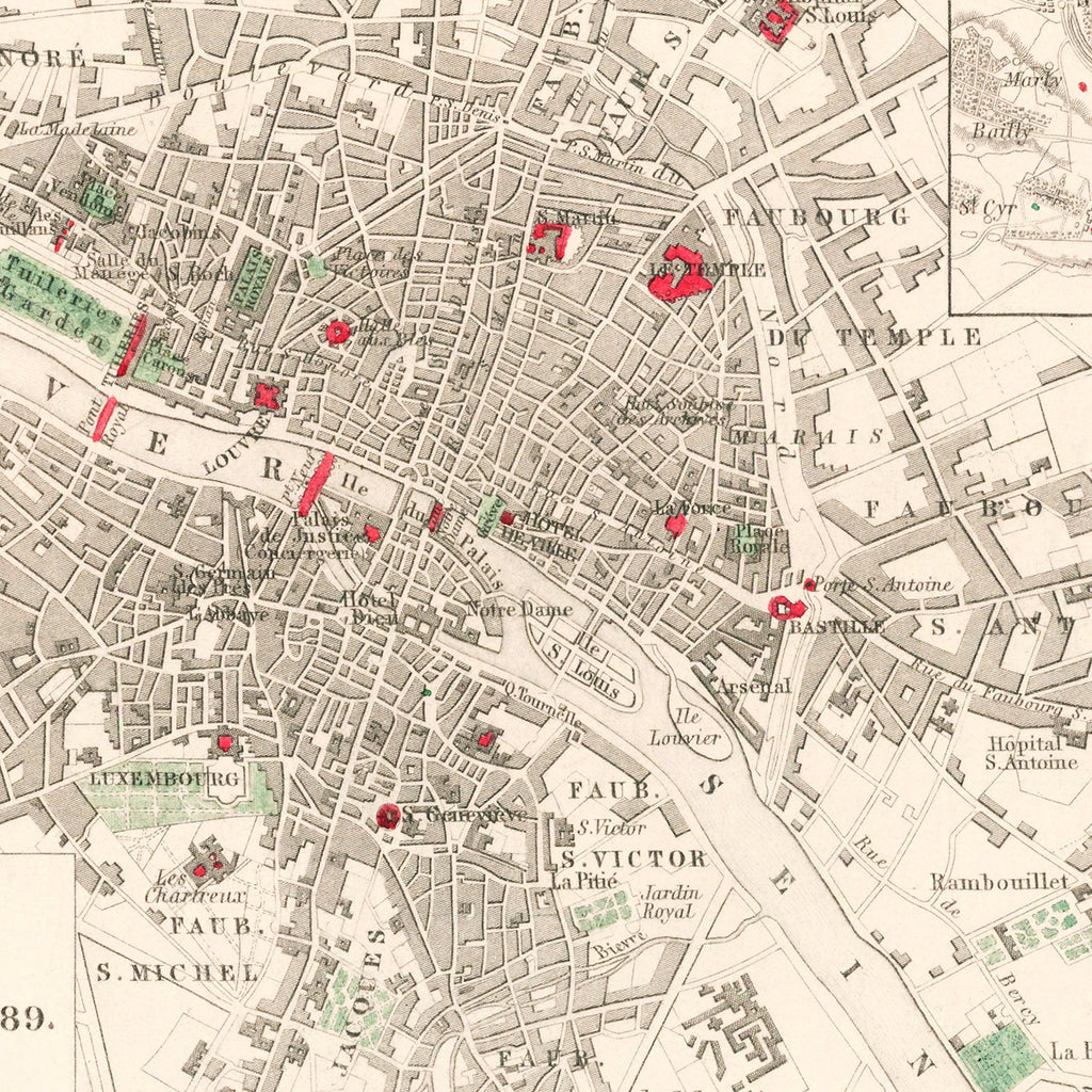 Vintage Map of the Paris French Revolution, 1789