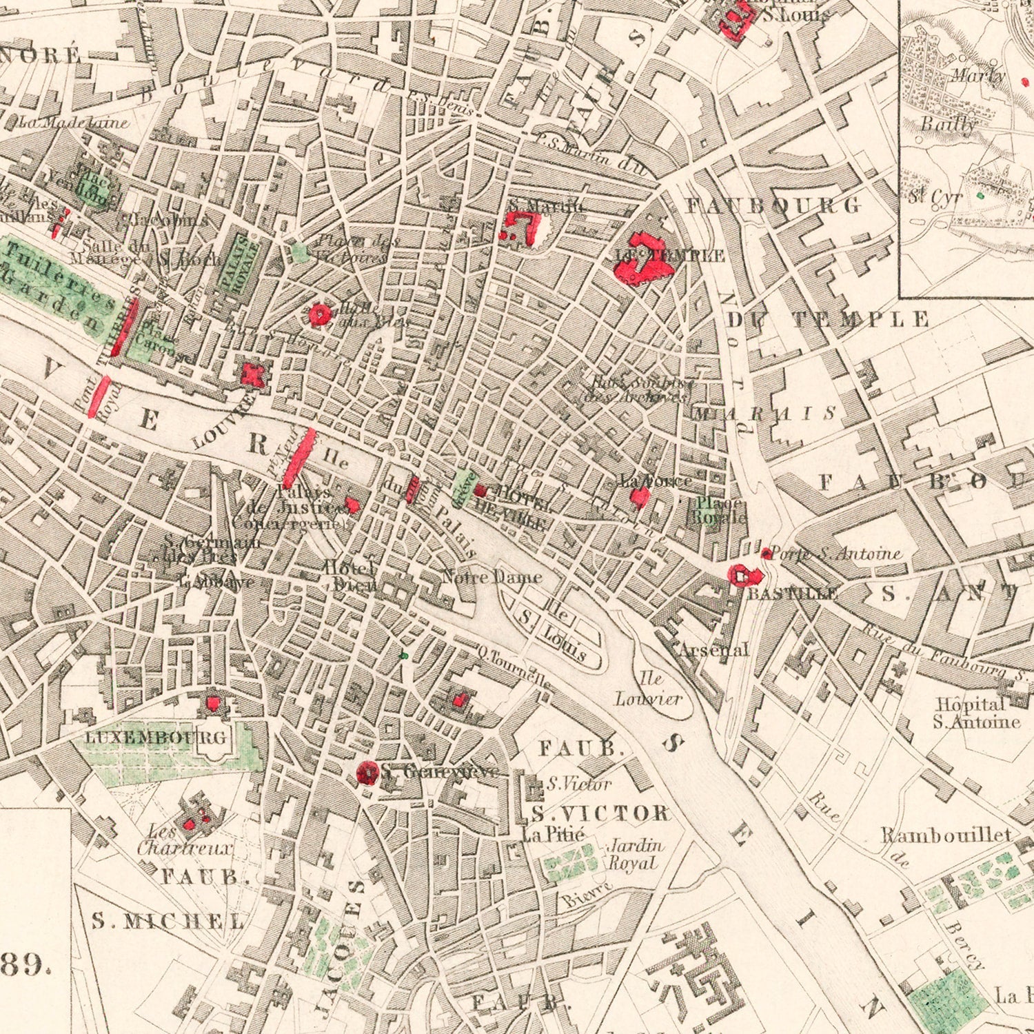 Vintage Map of the Paris French Revolution, 1789