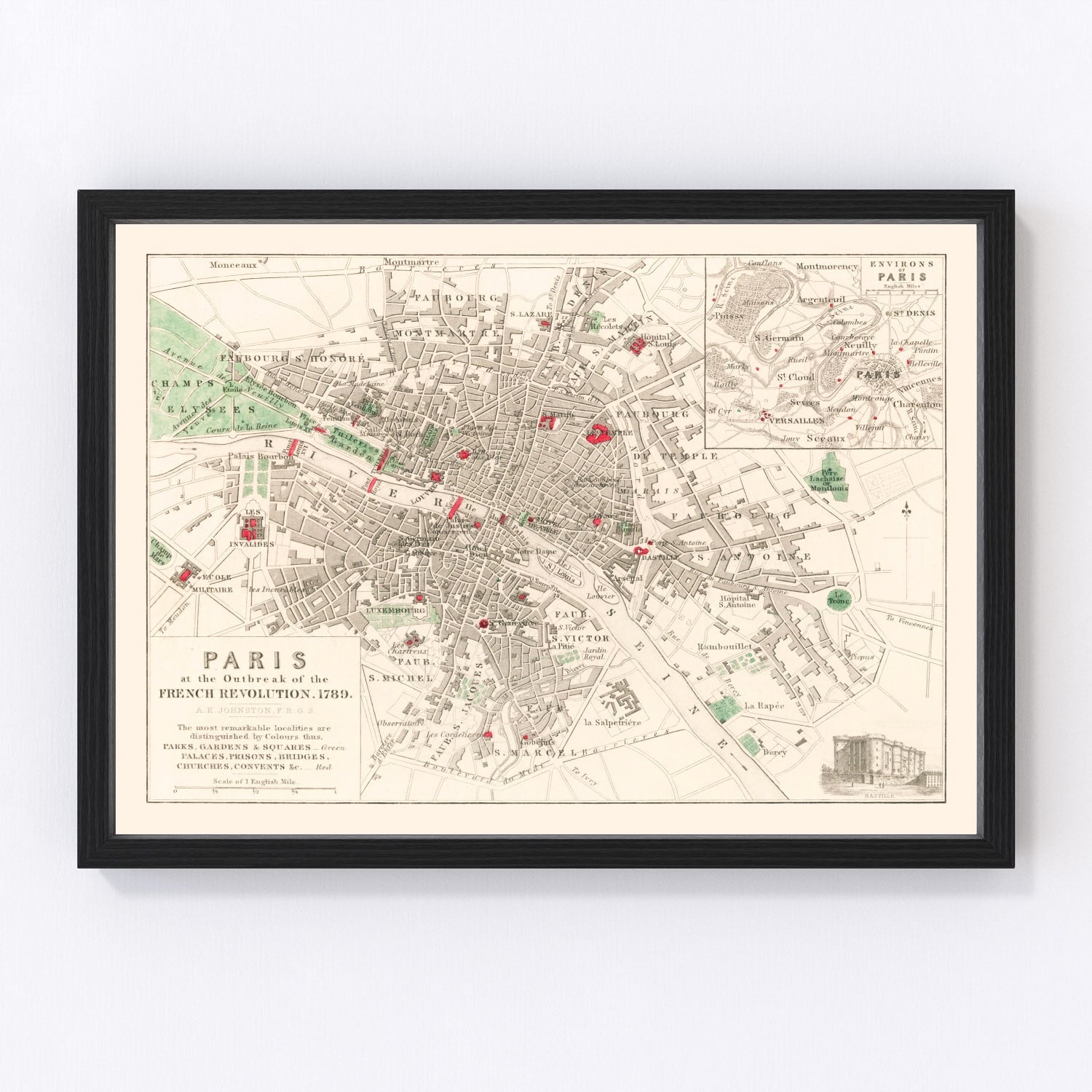Vintage Map of the Paris French Revolution, 1789