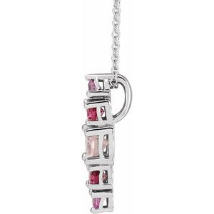 Sterling Silver Natural Pink Multi-Gemstone Bar 16-18" Necklace