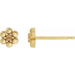 14K Yellow Gold 1.5 mm Round Beaded Daisy Earring Mounting