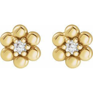 14K Yellow Gold .03 CTW Natural Diamond Beaded Daisy Earrings – image 2