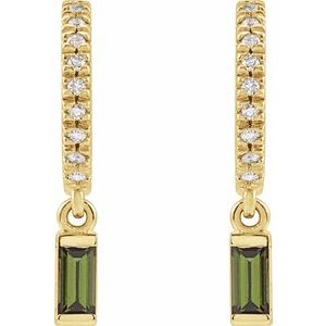 14K White Gold Natural Green Tourmaline & .08 CTW Natural Diamond French-Set Hoop Earrings – image 4