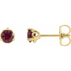 14K Yellow Gold 4 mm Natural Rhodolite Garnet Earrings