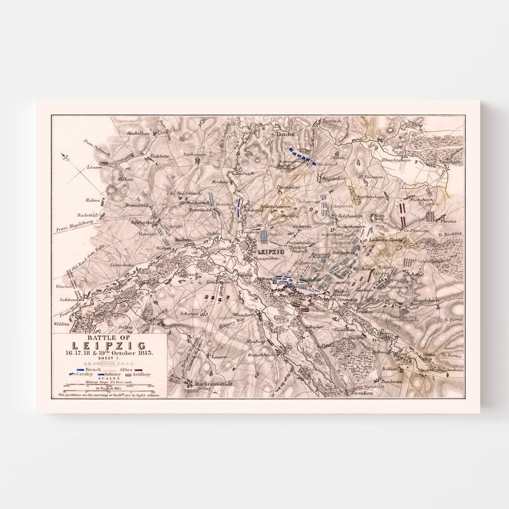 Vintage Map of the Battle of Leipzig, 1813
