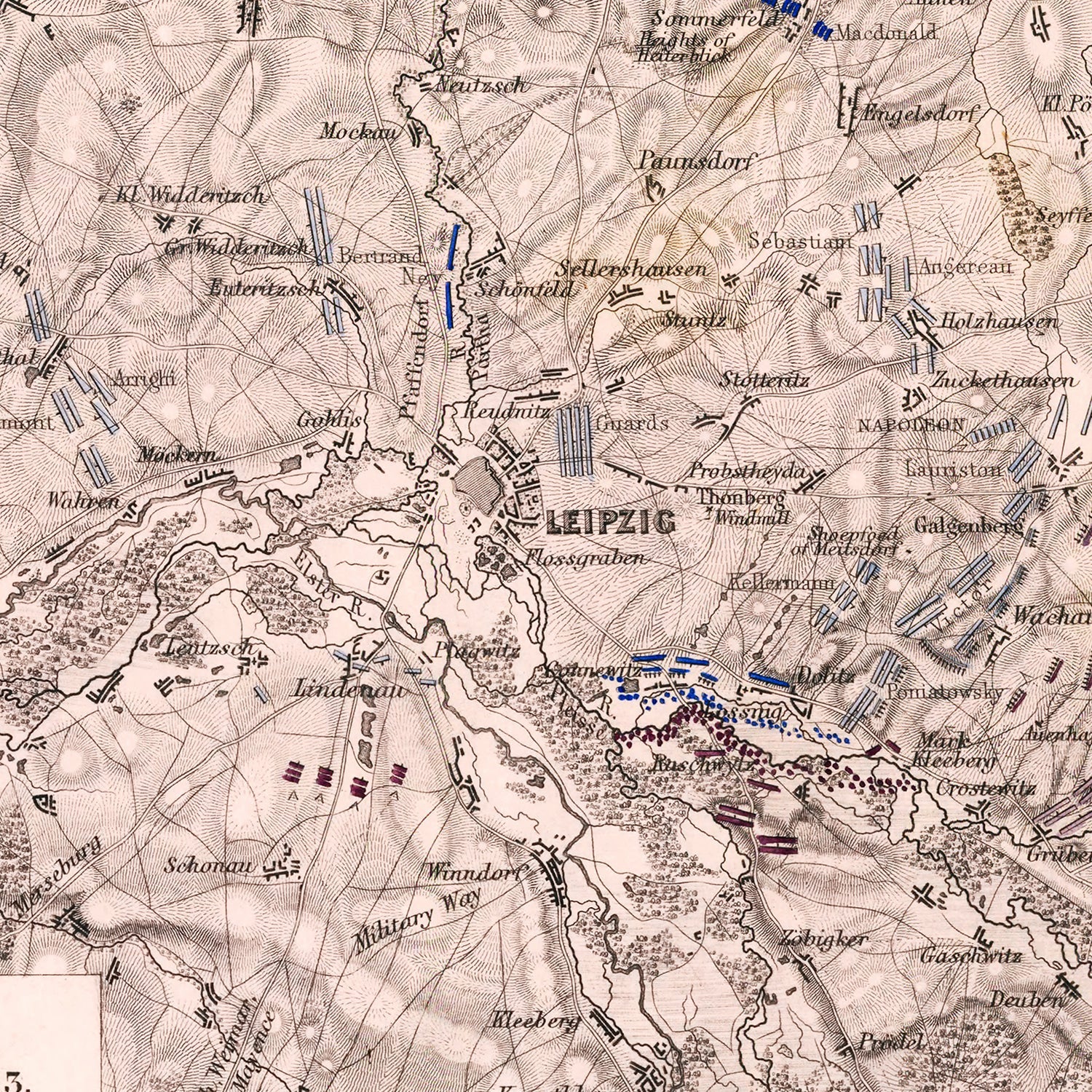 Vintage Map of the Battle of Leipzig, 1813