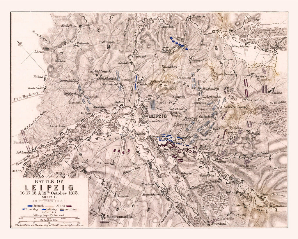 Vintage Map of the Battle of Leipzig, 1813