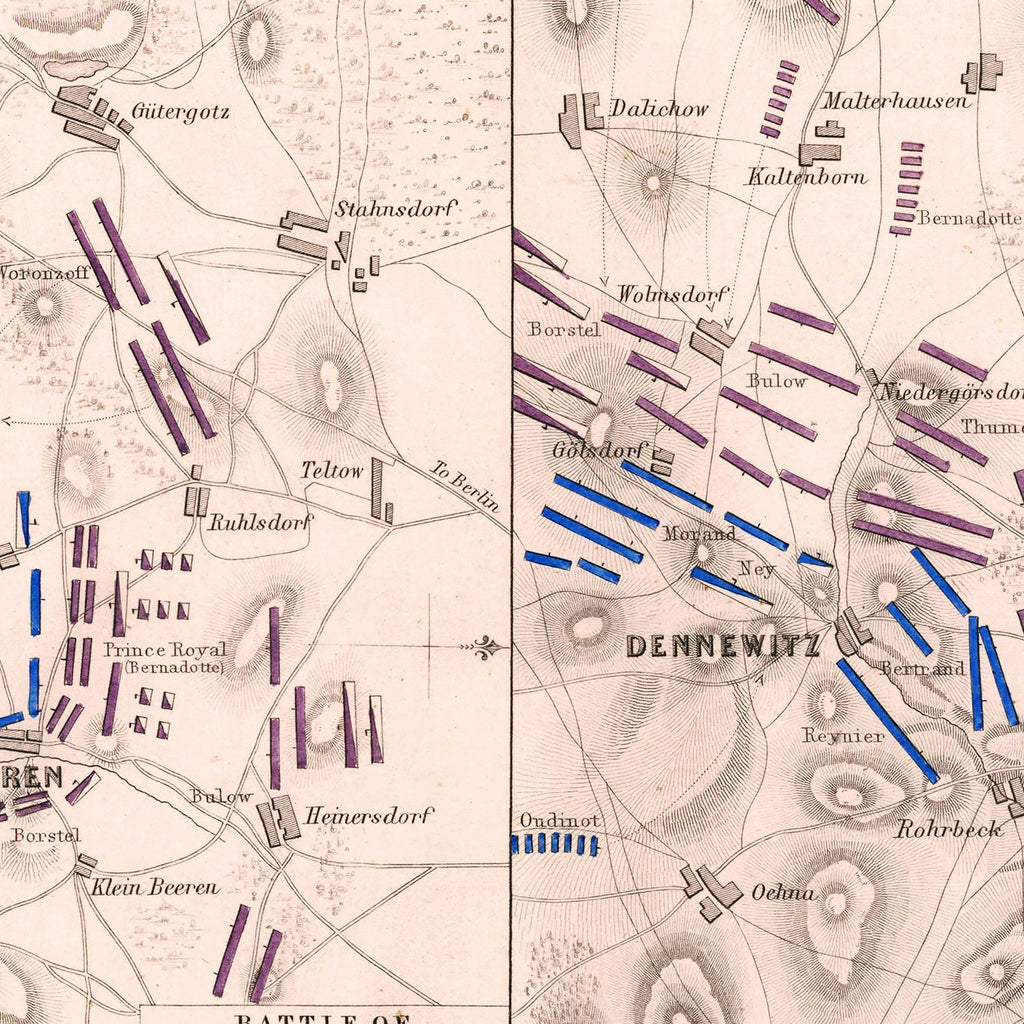 Vintage Map of the Battle of Gross Beeren, 1813