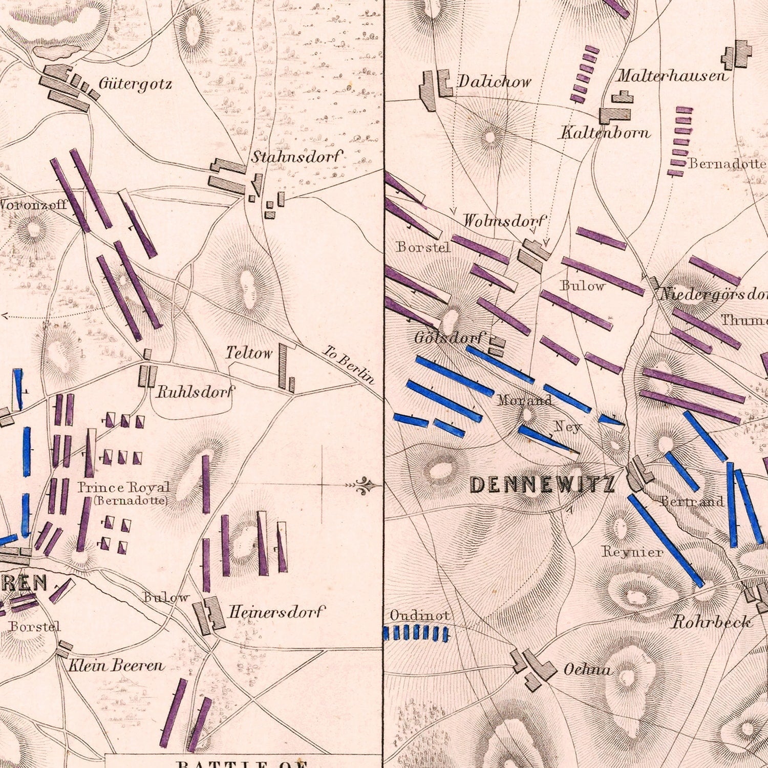 Vintage Map of the Battle of Gross Beeren, 1813