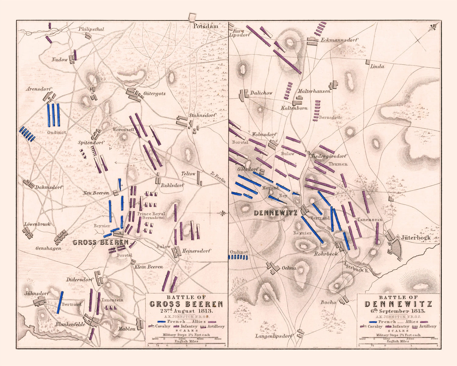 Vintage Map of the Battle of Gross Beeren, 1813