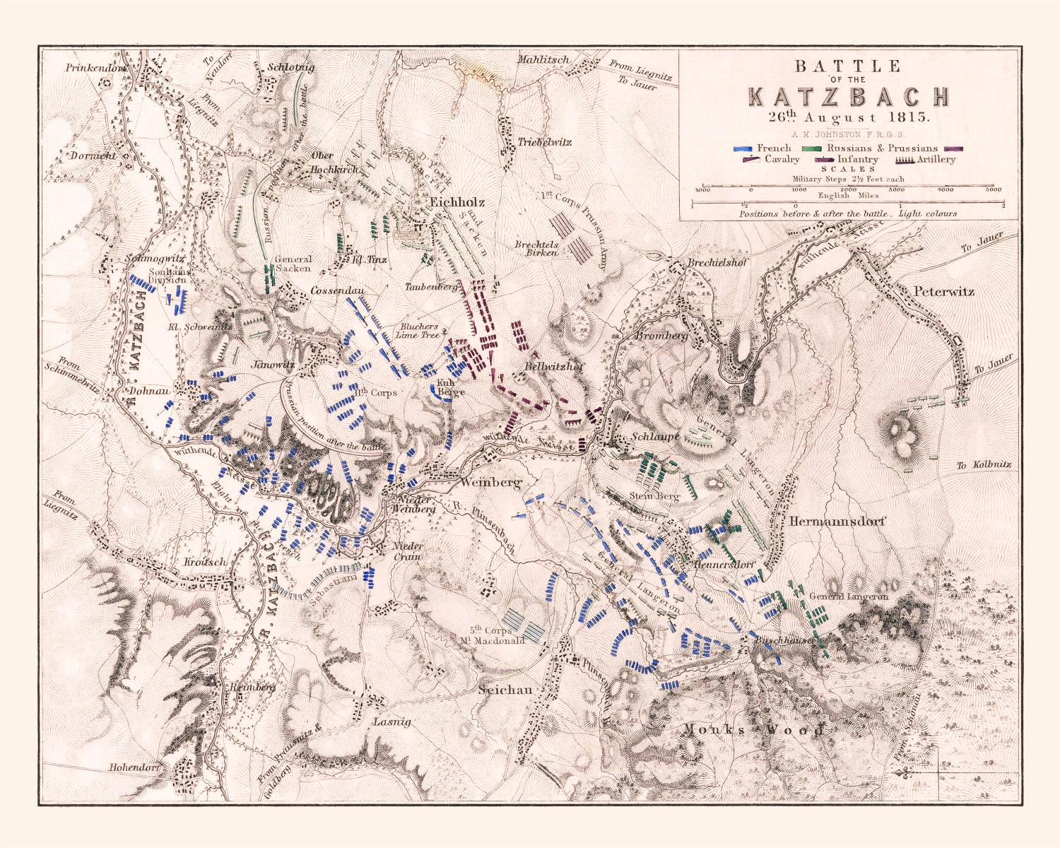 Vintage Map of the Battle of Katzbach, 1813