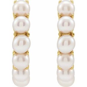 14K Yellow Gold Cultured White Freshwater Pearl 15.5 mm Huggie Hoop Earrings