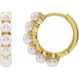 14K Yellow Gold Cultured White Freshwater Pearl 15.5 mm Huggie Hoop Earrings