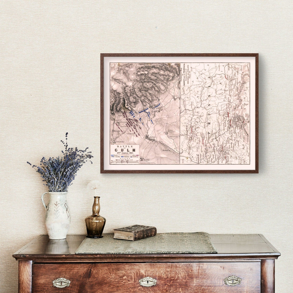 Vintage Map of the Battle of Culm, 1813