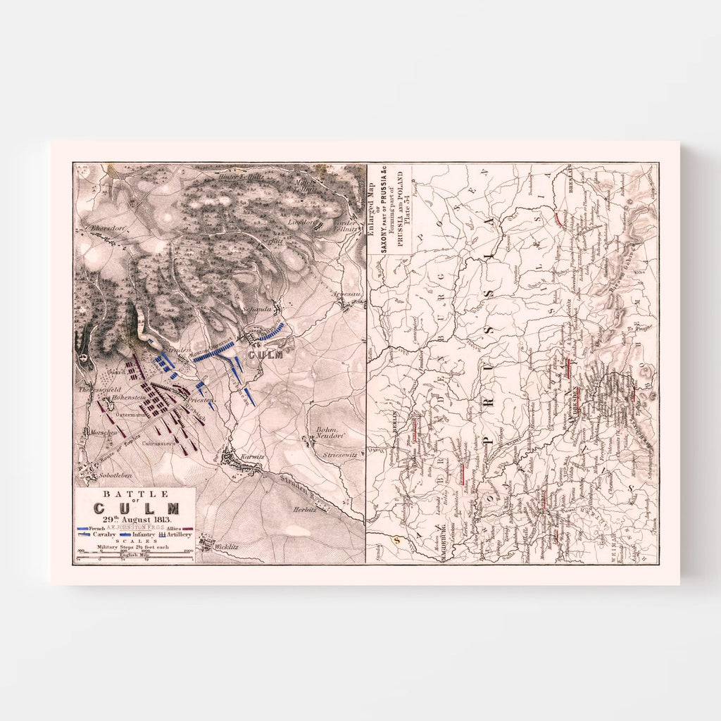 Vintage Map of the Battle of Culm, 1813
