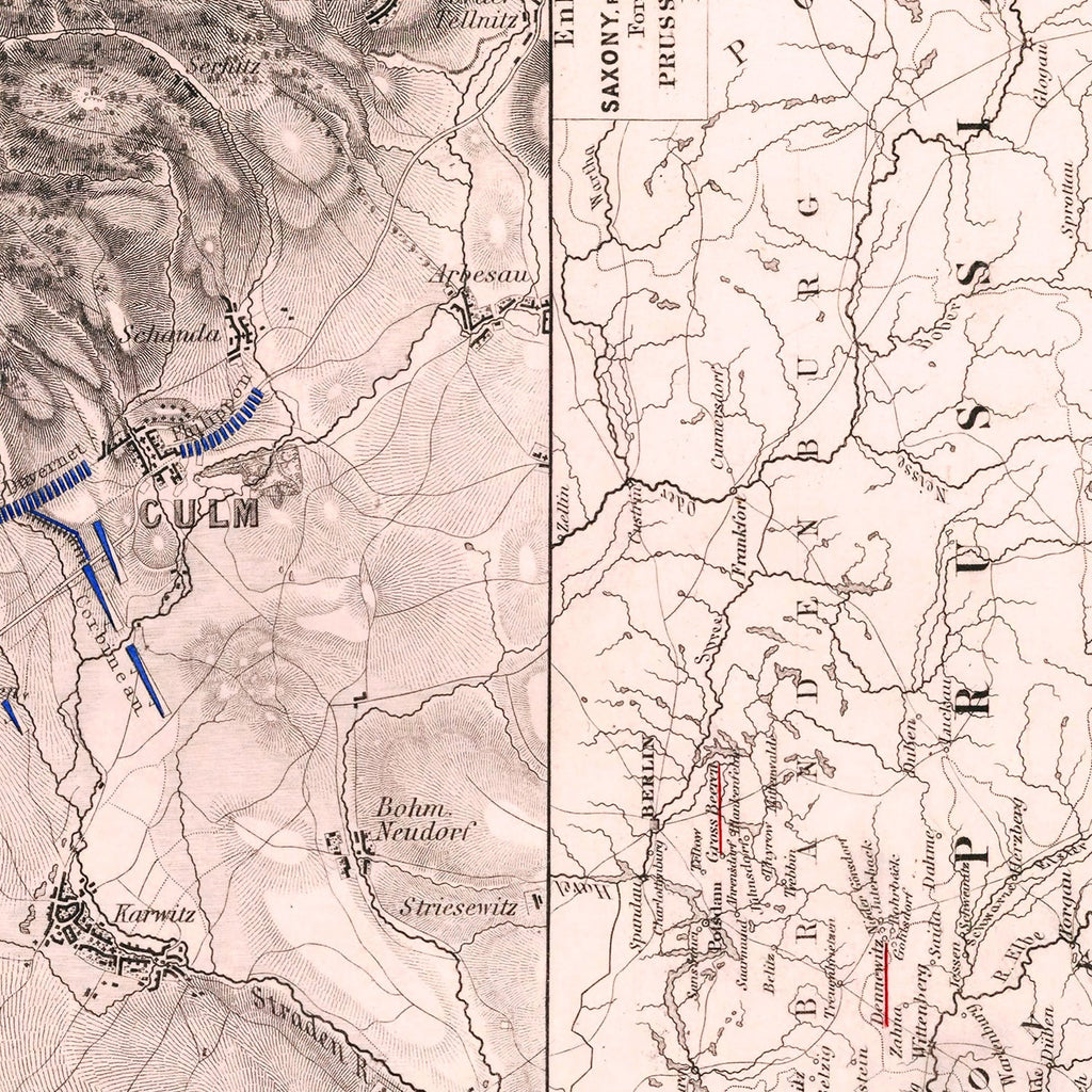 Vintage Map of the Battle of Culm, 1813