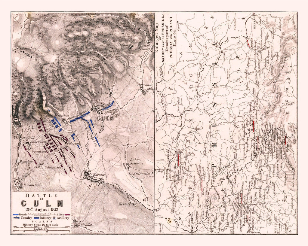 Vintage Map of the Battle of Culm, 1813