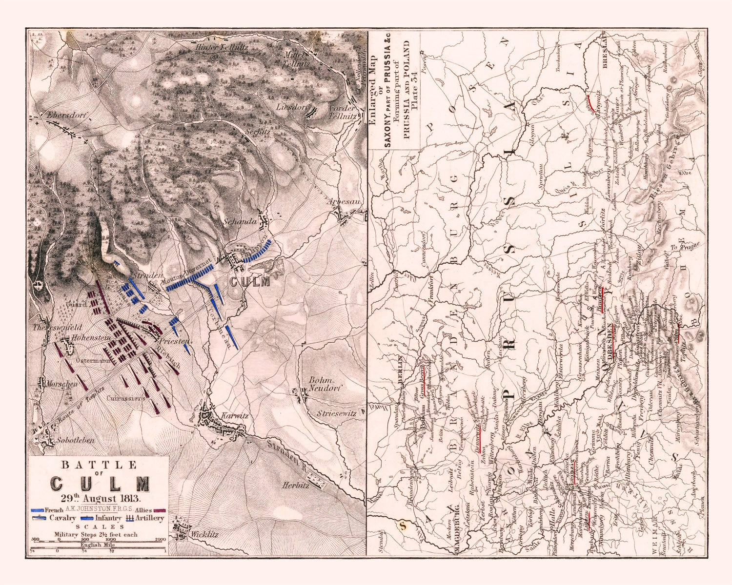Vintage Map of the Battle of Culm, 1813