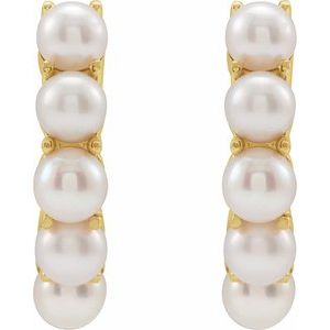 14K Yellow Gold Cultured White Freshwater Pearl 14 mm Huggie Hoop Earrings