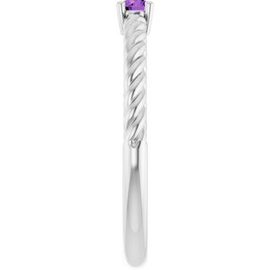 Platinum 3 mm Natural Amethyst Solitaire Rope Ring