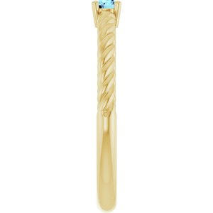 14K Yellow Gold 3 mm Natural Aquamarine Solitaire Rope Ring