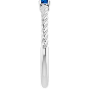 Platinum 3 mm Lab-Grown Blue Sapphire Solitaire Rope Ring
