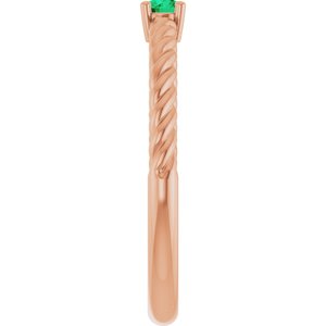 14K Rose Gold 3 mm Lab-Grown Emerald Solitaire Rope Ring