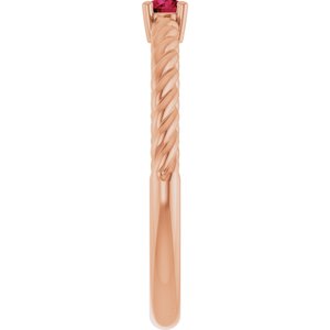 14K Rose Gold 3 mm Natural Ruby Solitaire Rope Ring