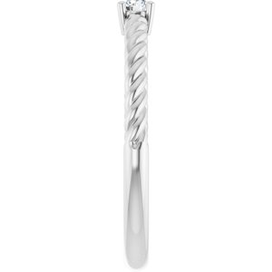 Platinum 3 mm Natural White Sapphire Solitaire Rope Ring