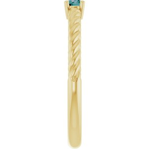 14K Yellow Gold 3 mm Natural Alexandrite Solitaire Rope Ring