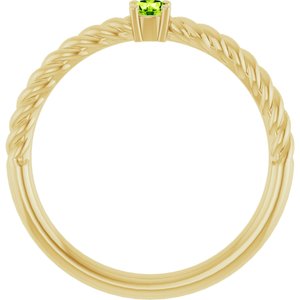 14K Yellow Gold 3 mm Natural Peridot Solitaire Rope Ring