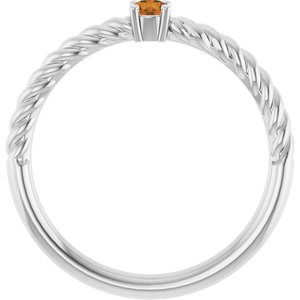 Platinum 3 mm Natural Citrine Solitaire Rope Ring