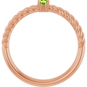 14K Rose Gold 3 mm Natural Peridot Solitaire Rope Ring