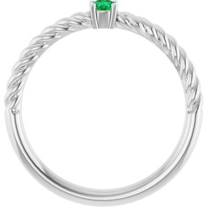 Platinum 3 mm Natural Emerald Solitaire Rope Ring