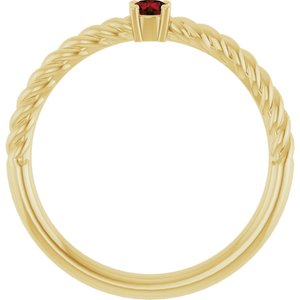 14K Yellow Gold 3 mm Natural Mozambique Garnet Solitaire Rope Ring