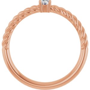 14K Rose Gold 3 mm Natural White Sapphire Solitaire Rope Ring