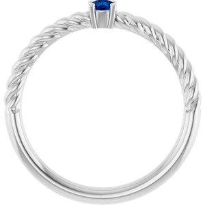 14K White Gold 3 mm Lab-Grown Blue Sapphire Solitaire Rope Ring
