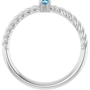 Platinum 3 mm Natural Aquamarine Solitaire Rope Ring