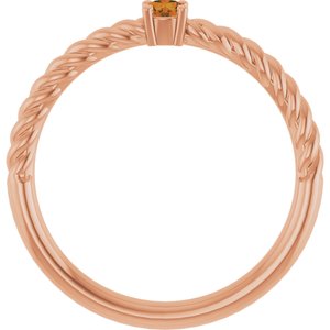 14K Rose Gold 3 mm Natural Citrine Solitaire Rope Ring
